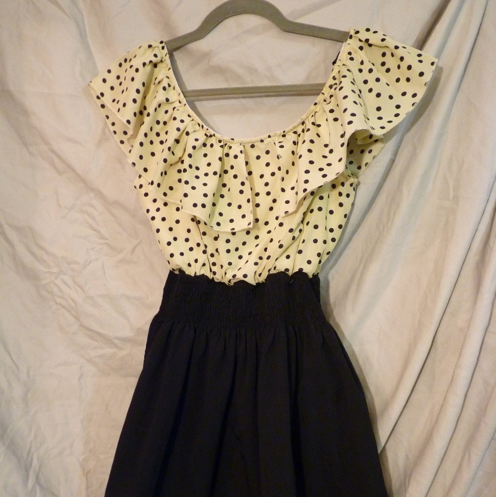 Allegra K size Large Polka Dot Cinched Dress